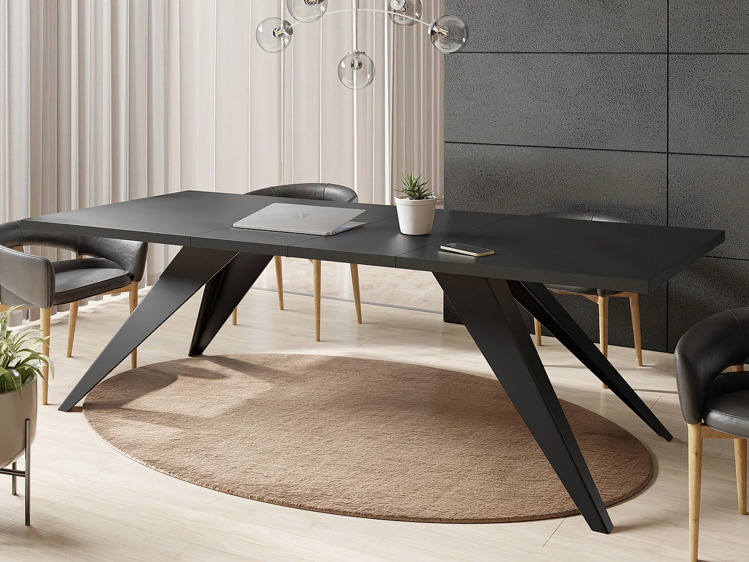 Table à Manger Vance Style Moderne - Table Rectangulaire Extensible de 140 à 240 cm, Pieds en Métal Noir Revêtement Poudre - 140 x 80 cm - Noir