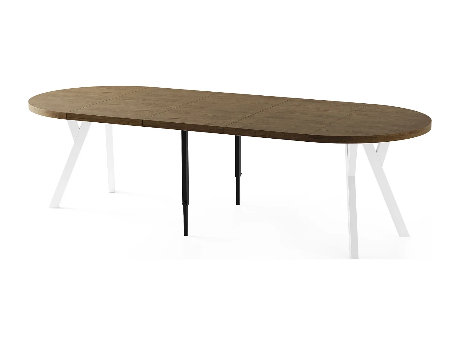Table à Manger Ronde Extensible XXL Style Loft – 100 à 250 cm – Grande Table avec Pieds en Bois Blanc – Table Extra Longue pour 5 à 14 Personnes – Chêne Marron