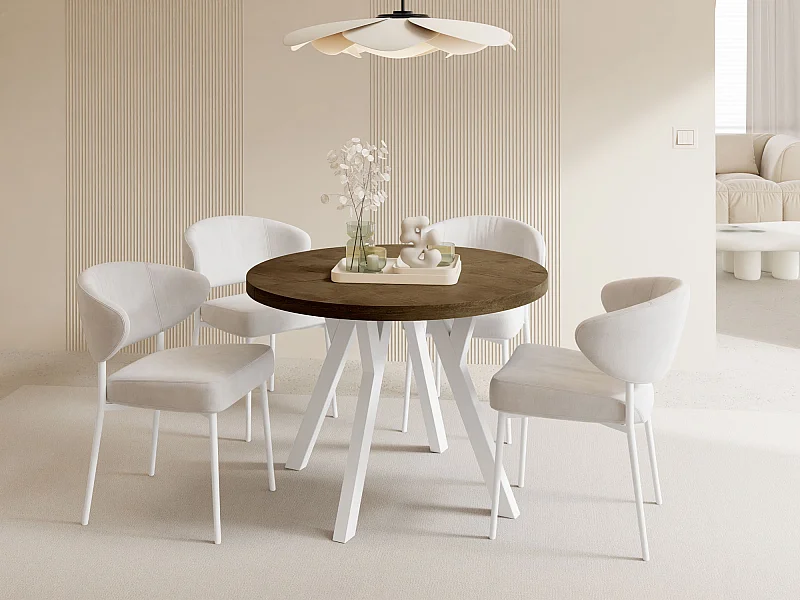 Table à Manger Ronde Extensible XXL Style Loft – 100 à 250 cm – Grande Table avec Pieds en Bois Blanc – Table Extra Longue pour 5 à 14 Personnes – Chêne Marron