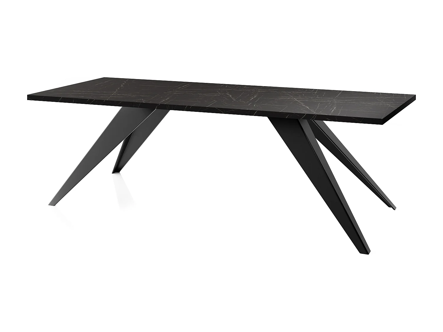 Table à Manger Vance Style Moderne - Table Rectangulaire Extensible de 160 à 260 cm, Pieds en Métal Noir Revêtement Poudre - 160 x 90 cm - Marbre Noir