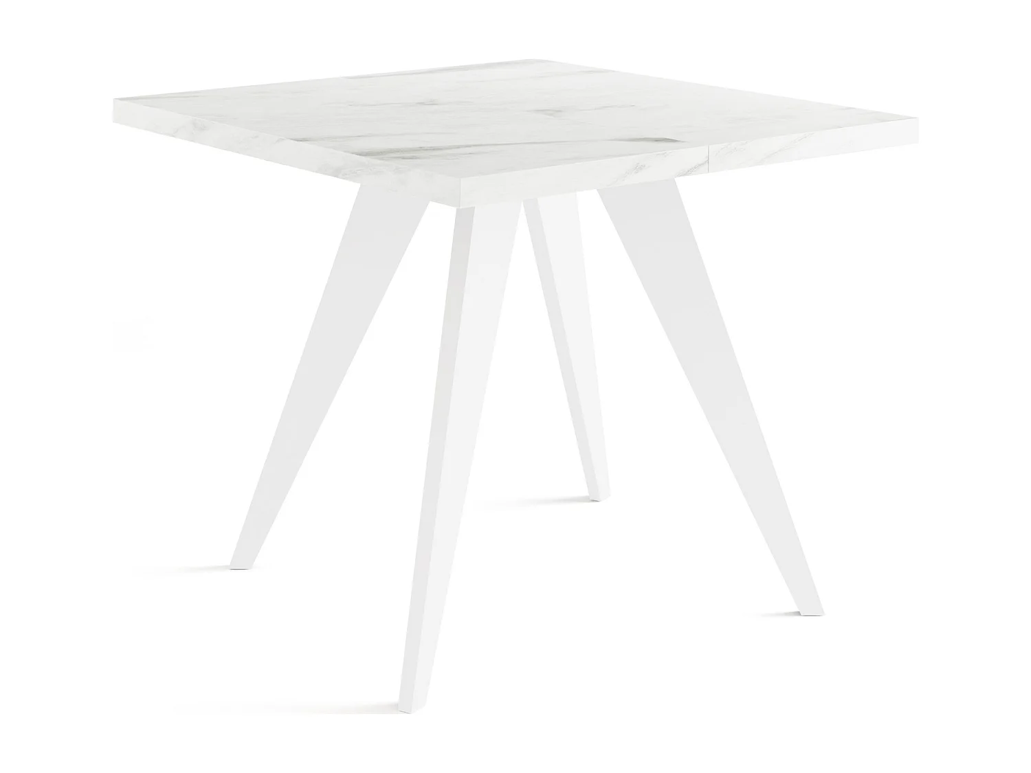 Table à Manger Carrée Extensible Quadro 100-200 cm - Table de Salle à Manger Industrielle avec Pieds Blancs pour 4-8 Personnes - Style Loft - Marbre Blanc