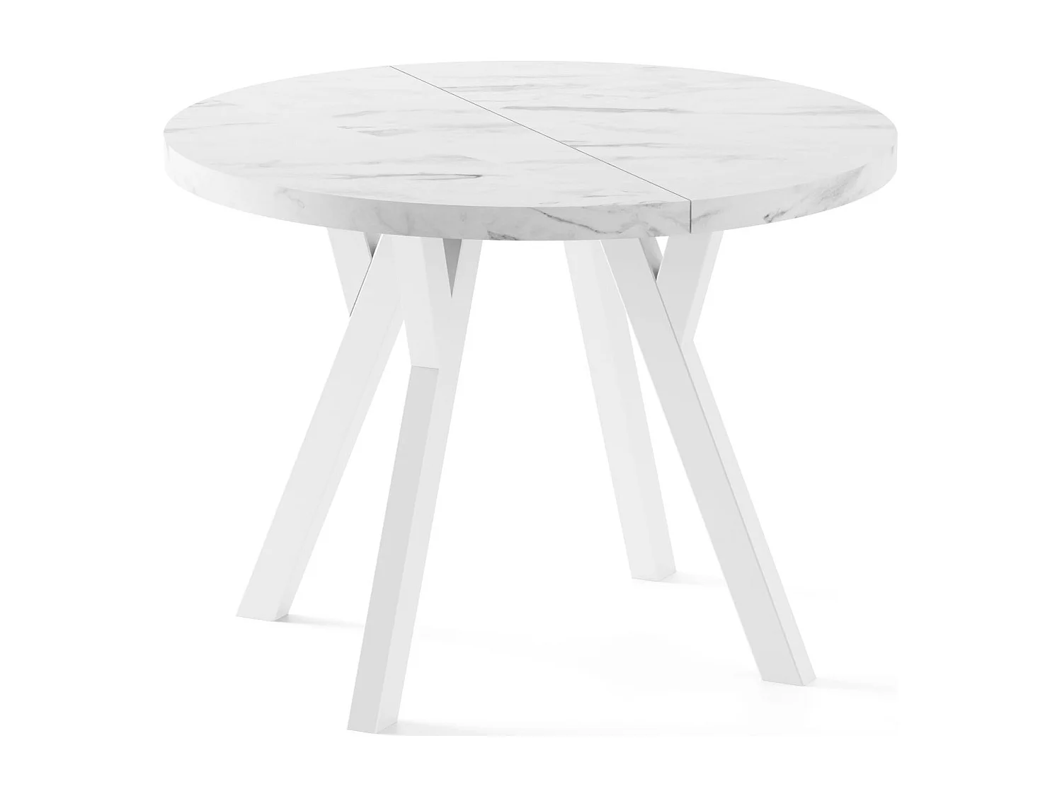 Table à Manger Ronde Extensible XXL Style Loft – 100 à 250 cm – Grande Table avec Pieds en Bois Blanc – Table Extra Longue pour 5 à 14 Personnes – Marbre Blanc