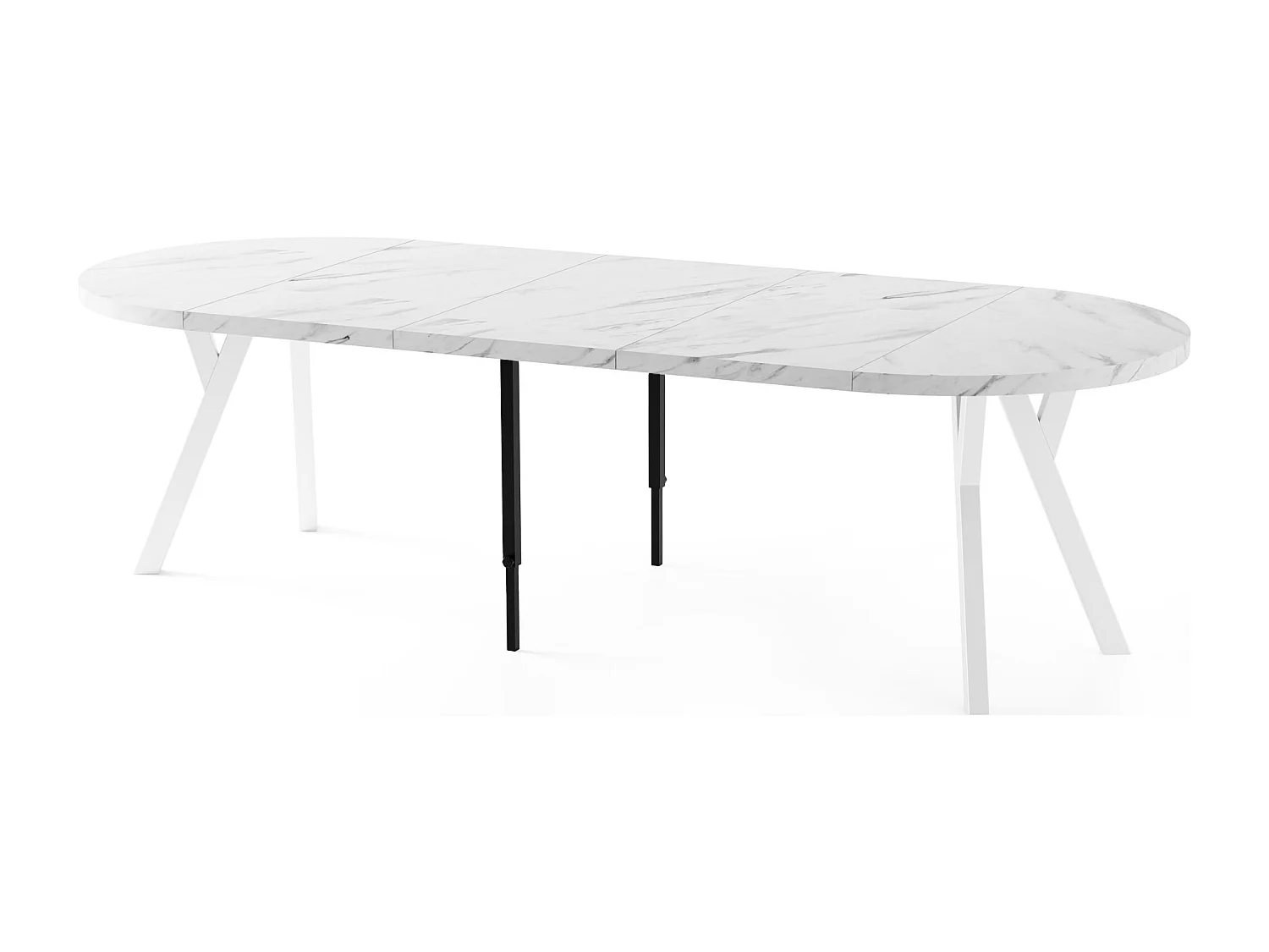 Table à Manger Ronde Extensible XXL Style Loft – 100 à 250 cm – Grande Table avec Pieds en Bois Blanc – Table Extra Longue pour 5 à 14 Personnes – Marbre Blanc