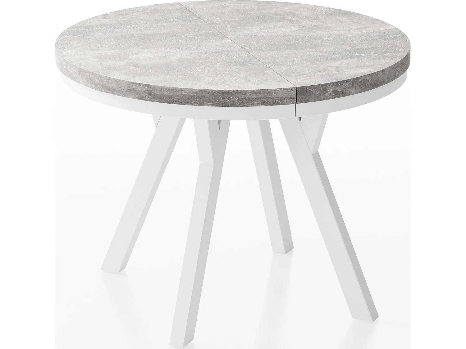 Table à Manger Extensible Ronde Designer - Style Loft, Peu Encombrant - Pieds Blanc - 90 à 170 cm - pour 4-8 personnes - Fabriqué en UE - Gris Béton - 170 cm