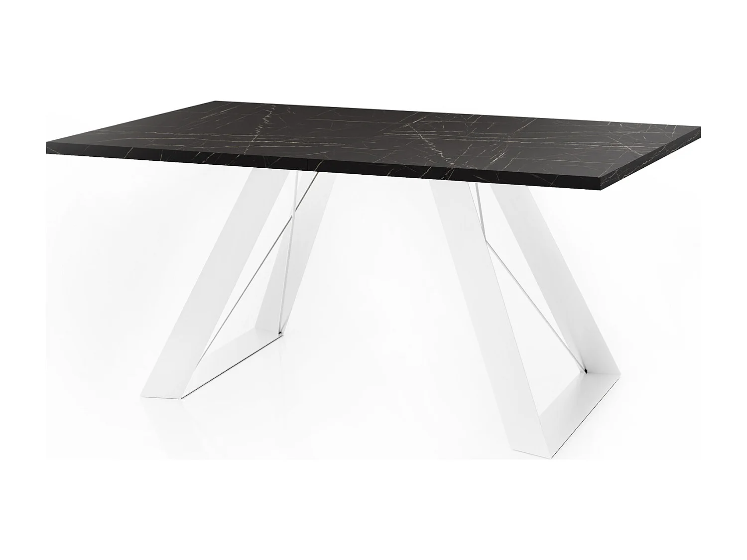 Table à Manger Rectangulaire Extensible avec Cadre Métallique Noir – Table Économiseuse d'Espace Style Loft pour Salon – Blanc avec Pieds Métalliques Noirs – 160...