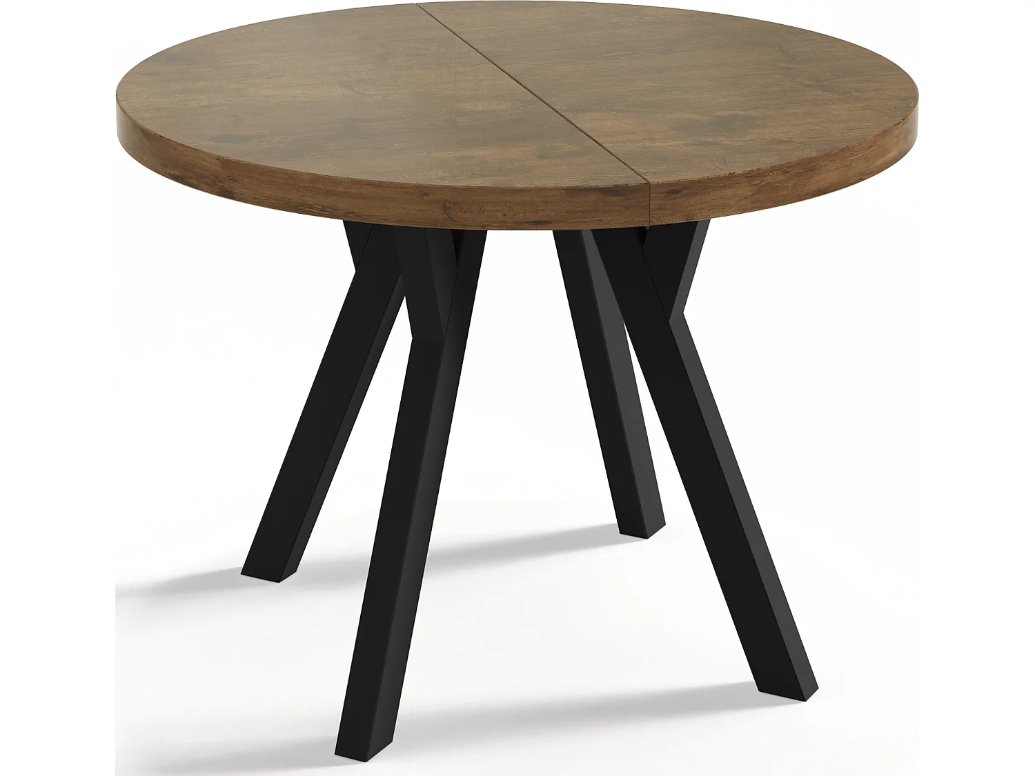 Designer Runder Ausziehbarer Esstisch - Loft-Stil, Platzsparend - Schwarze Beine - 90 bis 170 cm - für 4-8 Personen - Hergestellt in EU - Lefkas Eiche - 170 cm