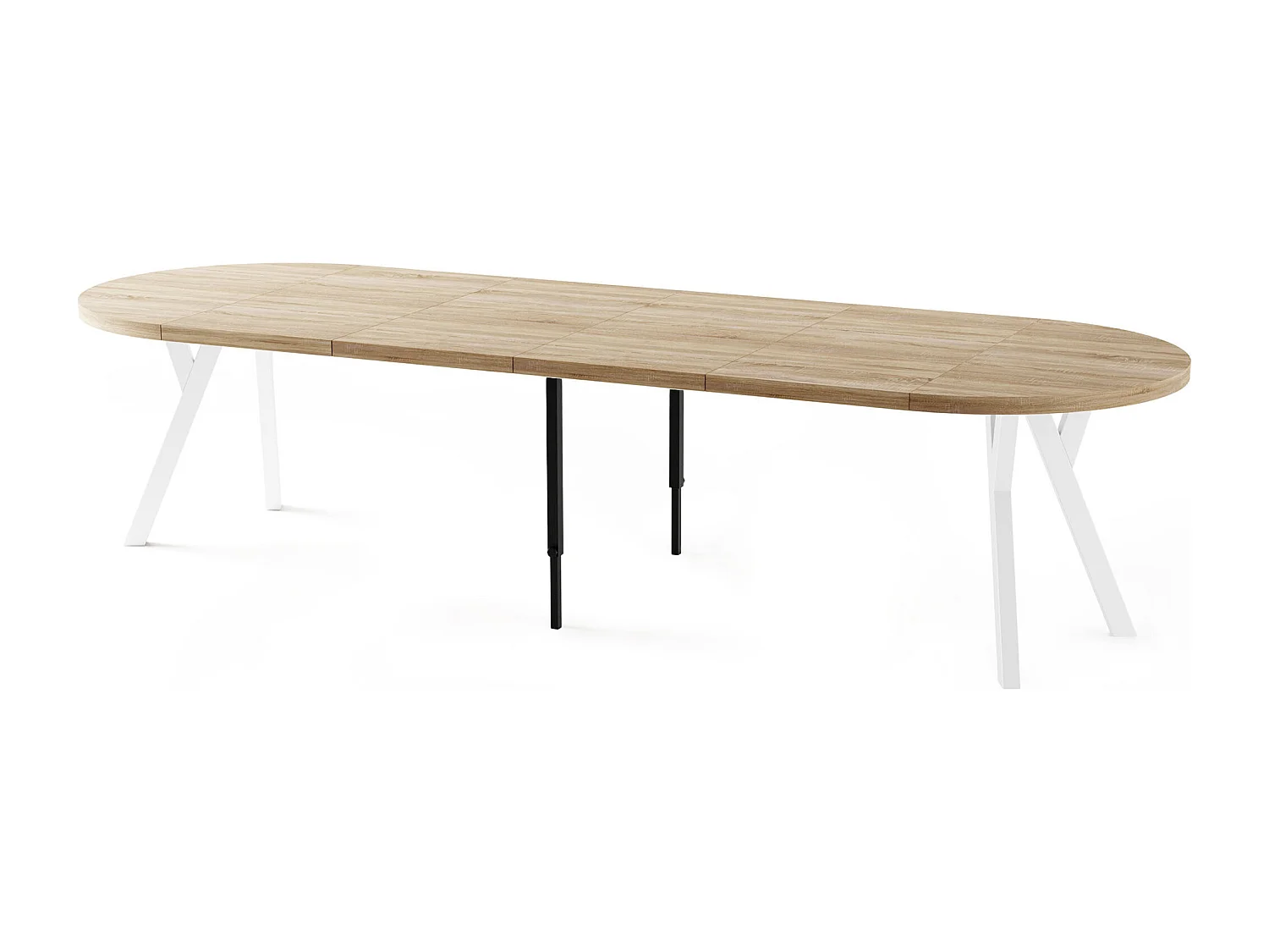 Table à Manger Ronde Extensible XXL Style Loft – 100 à 300cm – Grande Table avec Pieds en Bois Blanc – Table Extra Longue pour 5 à 16 Personnes – Chêne Marron Clair