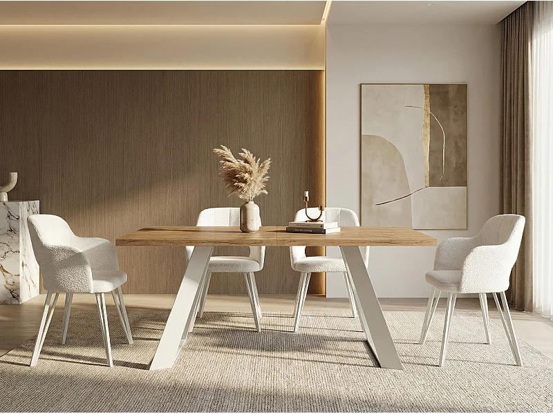 Table à Manger Rectangulaire Extensible avec Cadre Métallique Noir – Table Économiseuse d'Espace Style Loft pour Salon – Chêne Craft avec Pieds Métalliques Noirs...