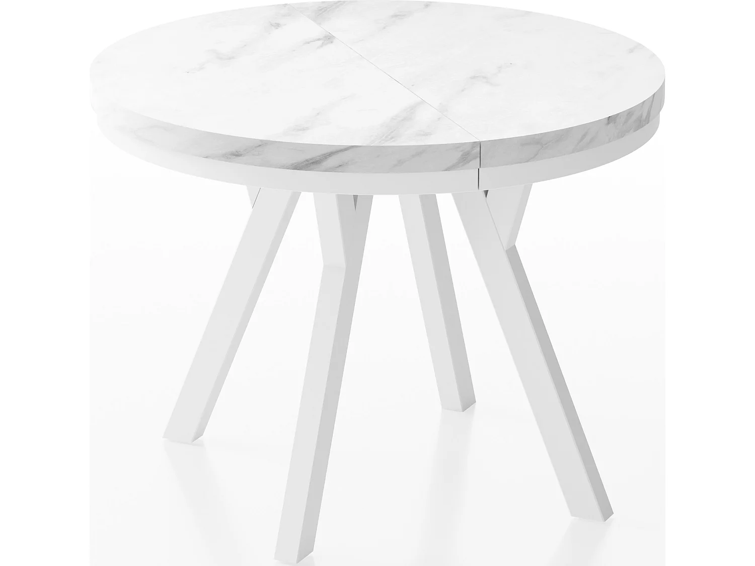 Table à Manger Extensible Ronde Designer - Style Loft, Peu Encombrant -  Pieds Blancs - 100 à 150 cm - Pour 5-8 personnes - Fabriqué en UE - Marbre Blanc - 150 cm