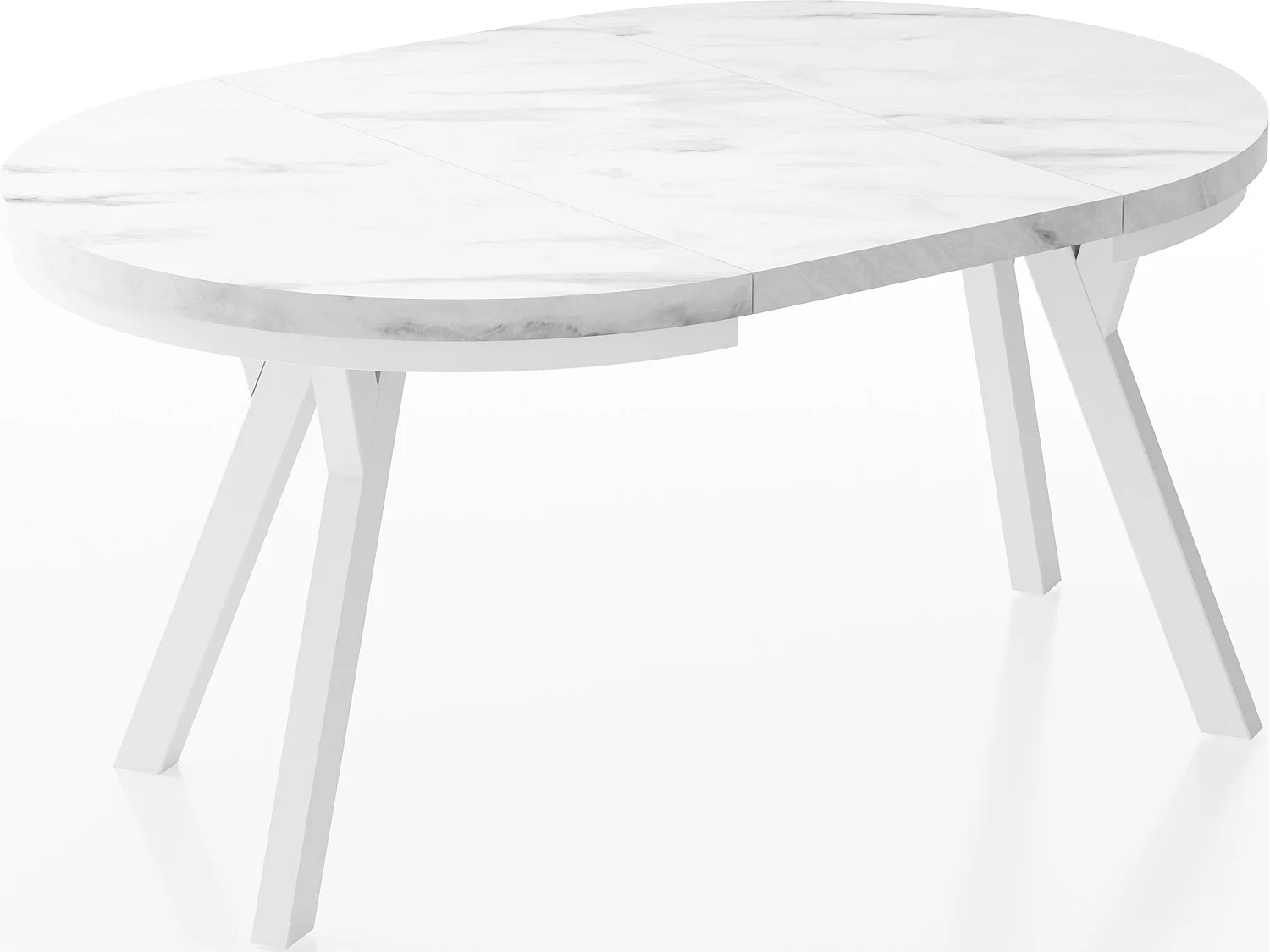 Table à Manger Extensible Ronde Designer - Style Loft, Peu Encombrant -  Pieds Blancs - 100 à 150 cm - Pour 5-8 personnes - Fabriqué en UE - Marbre Blanc - 150 cm