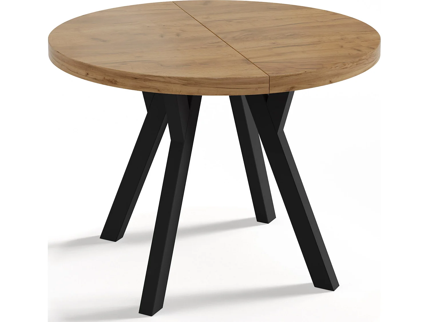 Table à Manger Ronde Extensible Designer - Style Loft, Peu Encombrant -  Pieds Noirs - 90 à 170 cm - Pour 4-8 personnes - Fabriqué en UE - Chêne Wotan - 170 cm