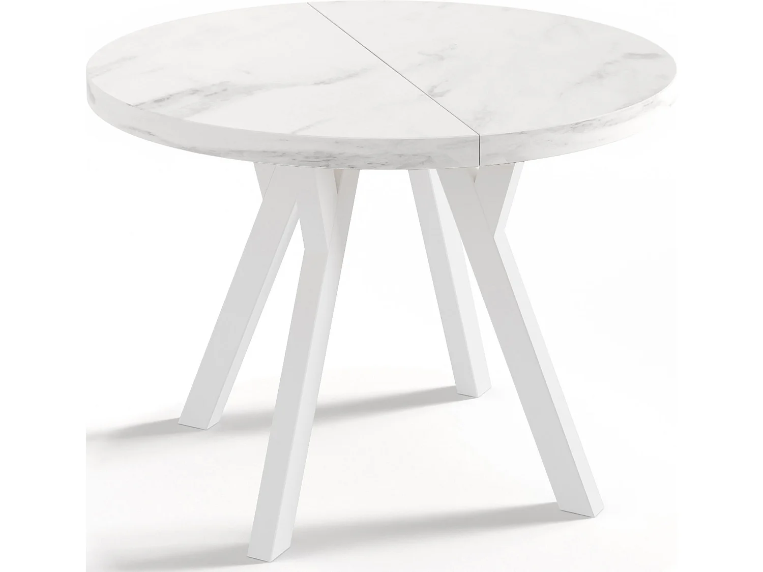 Table à Manger Extensible Ronde Designer - Style Loft, Peu Encombrant -  Pieds Blanc - 100 à 200 cm - Pour 5-10 personnes - Fabriqué en UE - Marbre Blanc - 200 cm