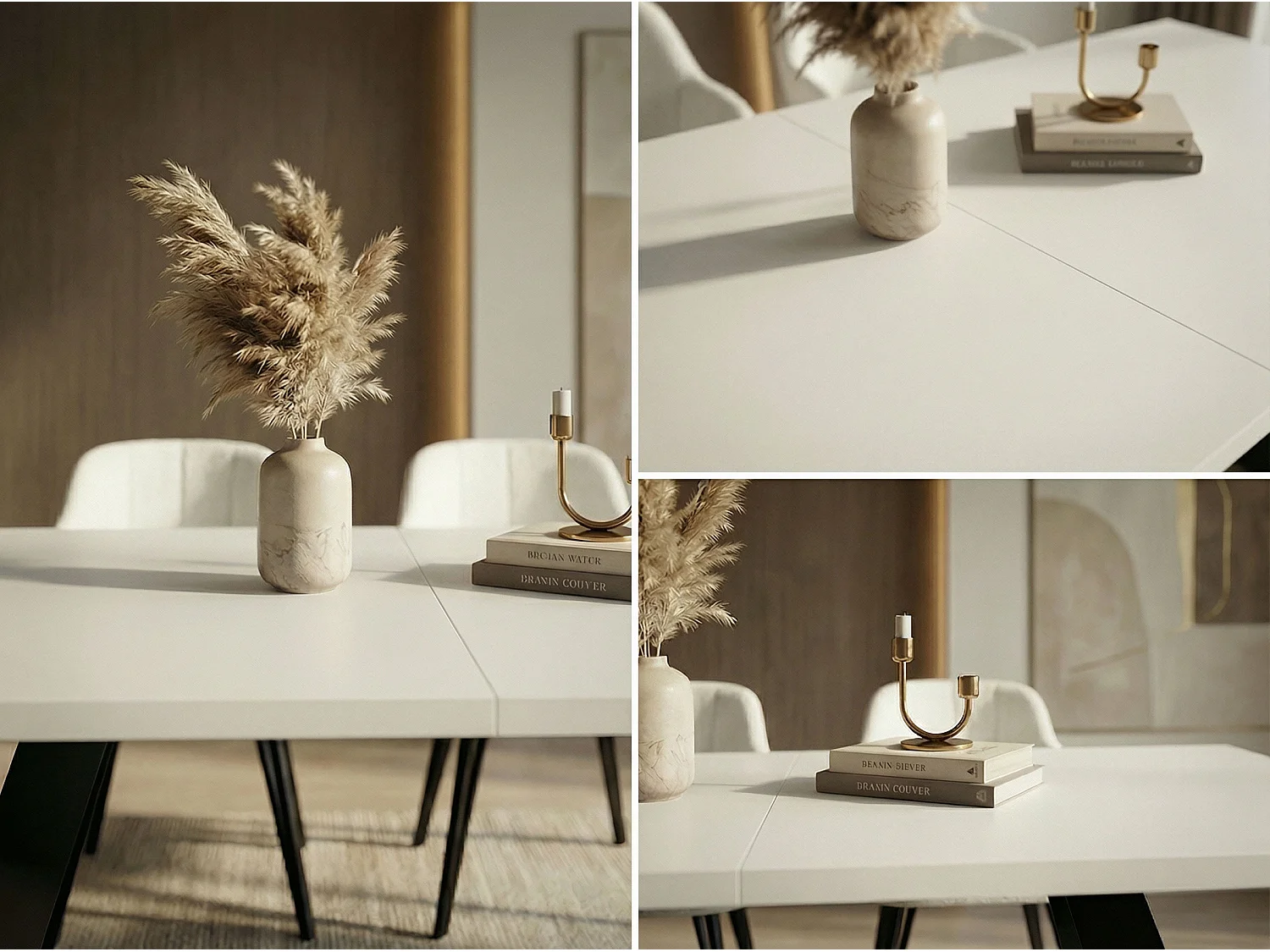 Table à Manger Rectangulaire Extensible avec Cadre Métallique Noir – Table Économiseuse d'Espace Style Loft pour Salon – Blanc avec Pieds Métalliques Noirs – 160...