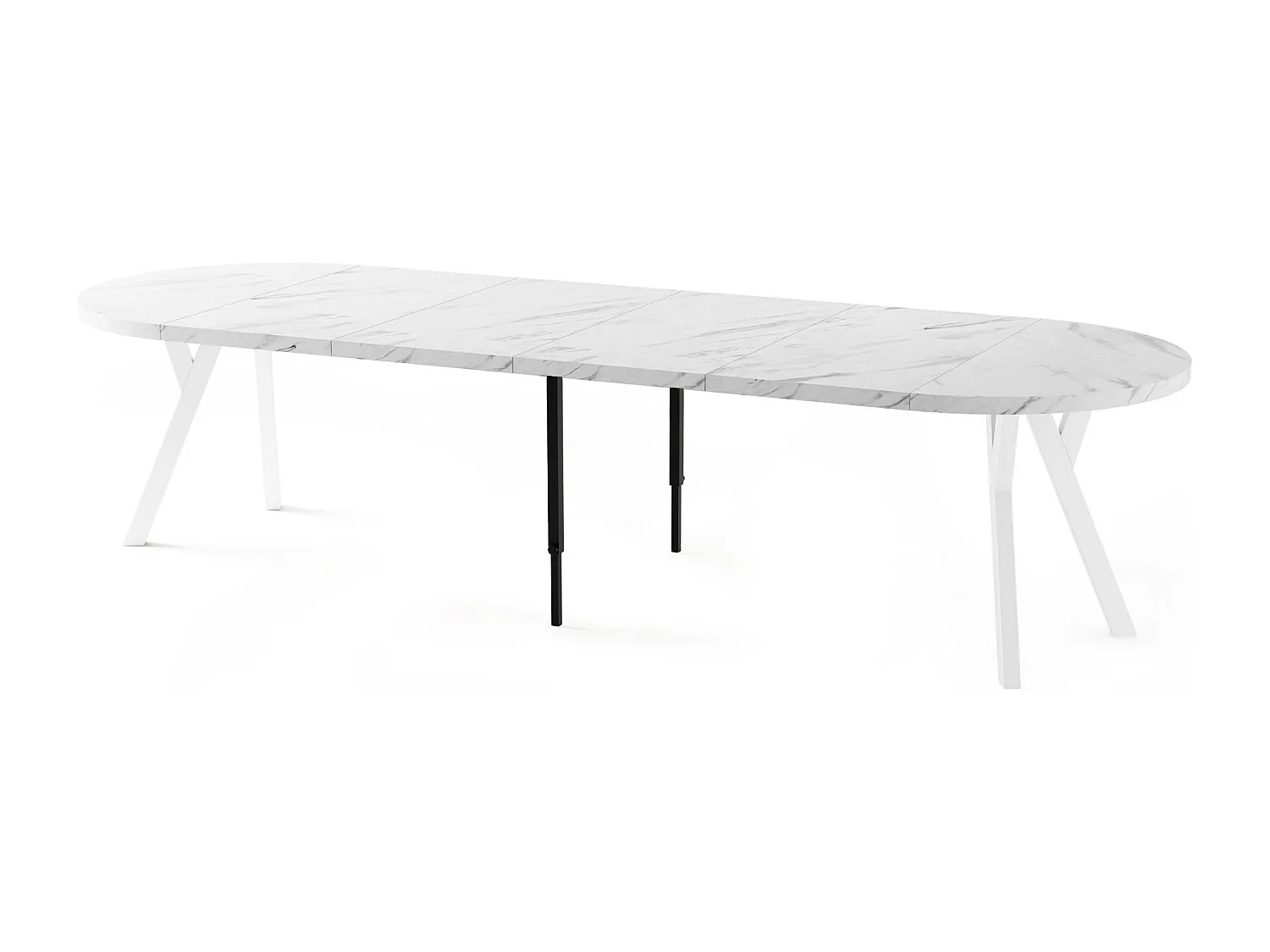 Table à Manger Ronde Extensible XXL Style Loft – 100 à 300 cm – Grande Table avec Pieds en Bois Blanc – Table Extra Longue pour 5 à 16 Personnes – Marbre Blanc