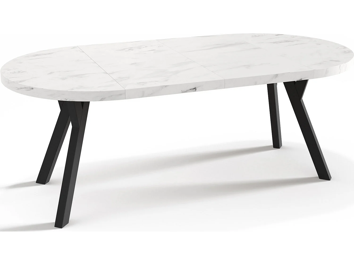 Designer Runder Ausziehbarer Esstisch - Loft-Stil, Platzsparend - Schwarze Beine - 90 bis 170 cm - für 4-8 Personen - Hergestellt in EU - Marmor Weiß - 170 cm
