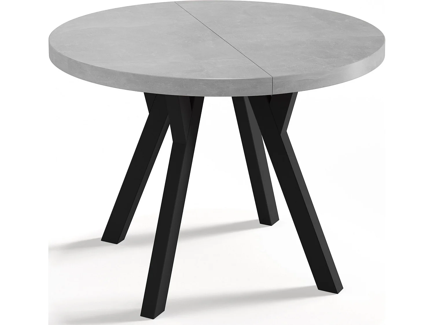 Designer Runder Ausziehbarer Esstisch - Loft-Stil, Platzsparend - Schwarze Beine - 90 bis 170 cm - für 4-8 Personen - Hergestellt in EU - Beton Grau - 170 cm