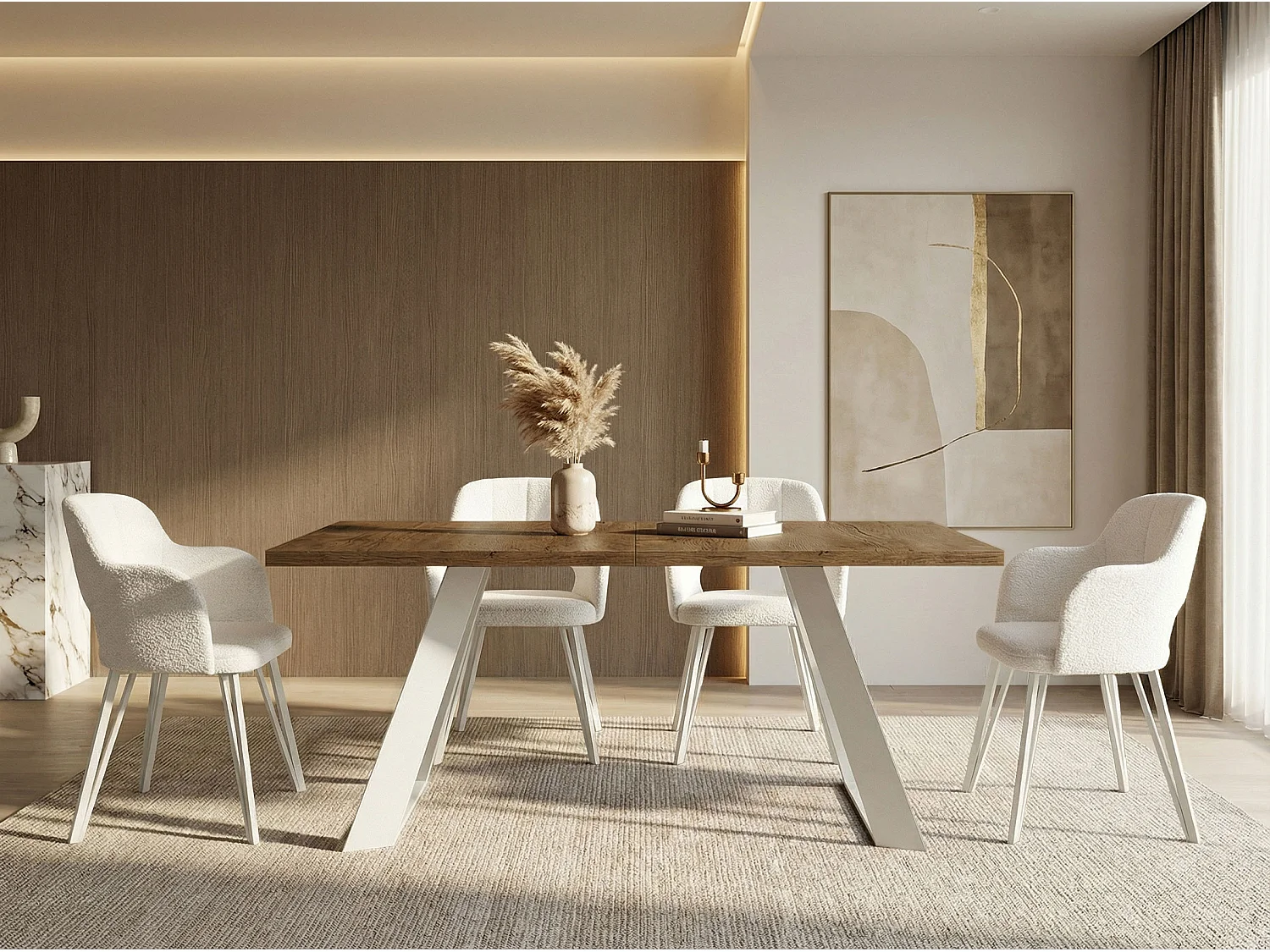 Table à Manger Rectangulaire Extensible avec Cadre Métallique Noir – Table Économiseuse d'Espace Style Loft pour Salon – Chêne Lefkas avec Pieds Métalliques Noir...