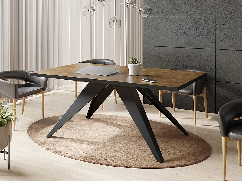 Table à Manger Vance Style Moderne - Table Rectangulaire Extensible de 140 à 240 cm, Pieds en Métal Noir Revêtement Poudre - 140 x 80 cm - Chêne Lefkas