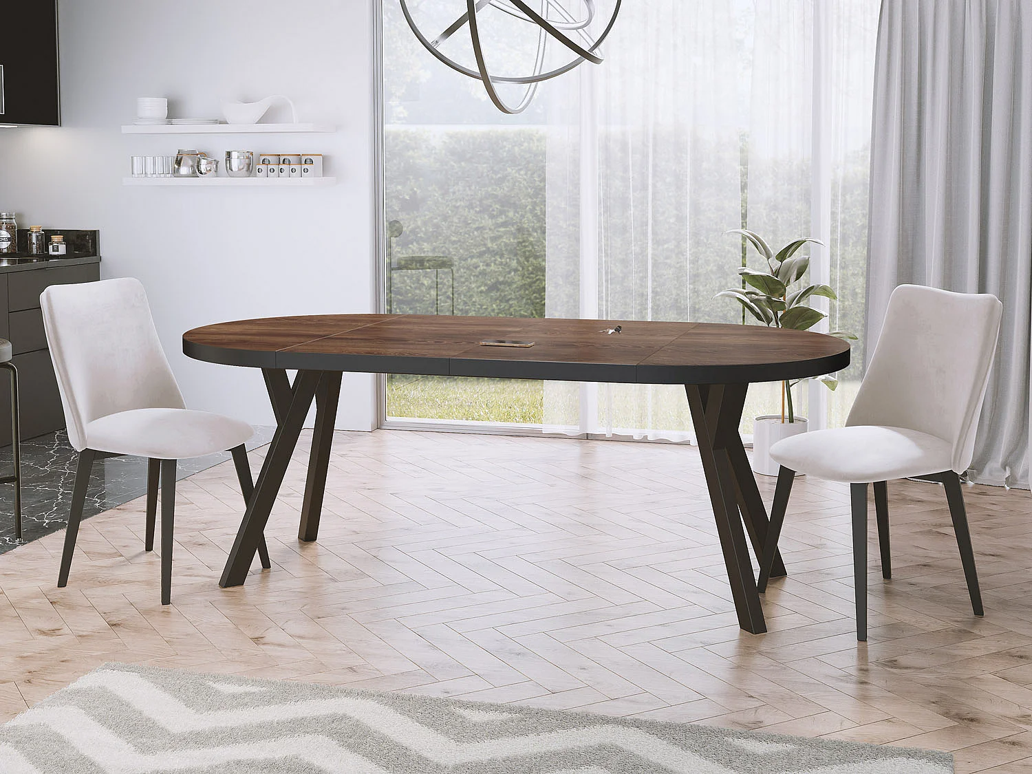 Table à Manger Ronde Extensible Designer - Style Loft, Peu Encombrant -  Pieds Noirs - 90 à 170 cm - Pour 4-8 personnes - Fabriqué en UE - Arvadonna - 170 cm
