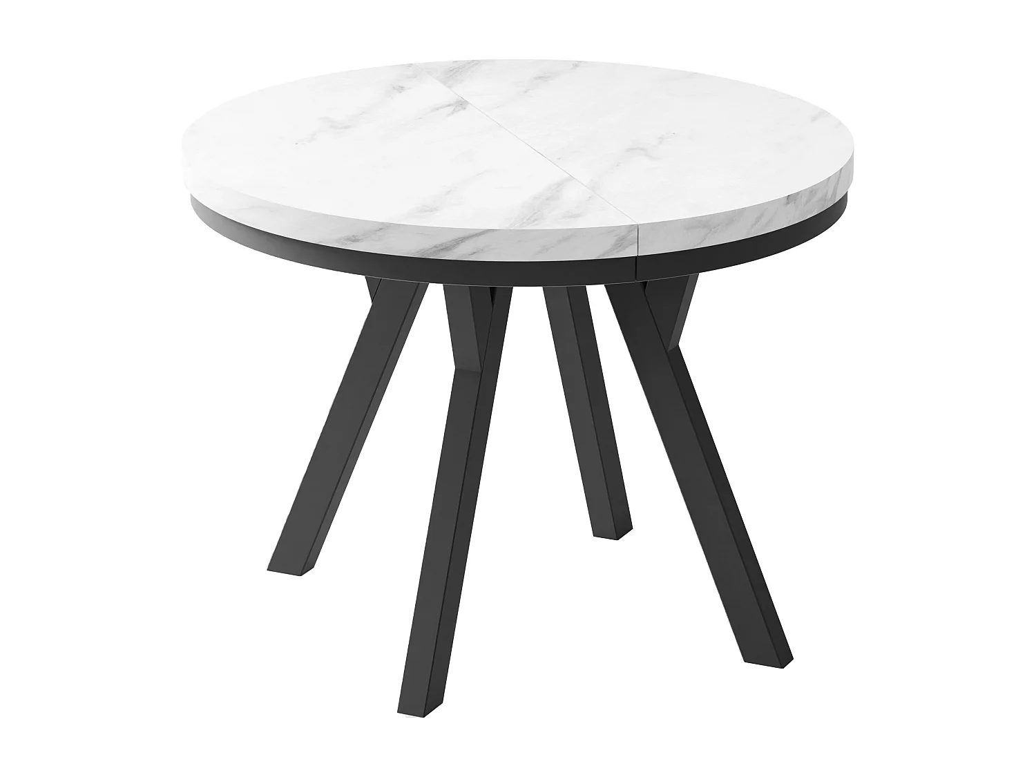 Table à Manger Ronde Extensible Designer - Style Loft, Peu Encombrant -  Pieds Noirs - 90 à 170 cm - Pour 4-8 personnes - Fabriqué en UE - Marbre Blanc - 170 cm