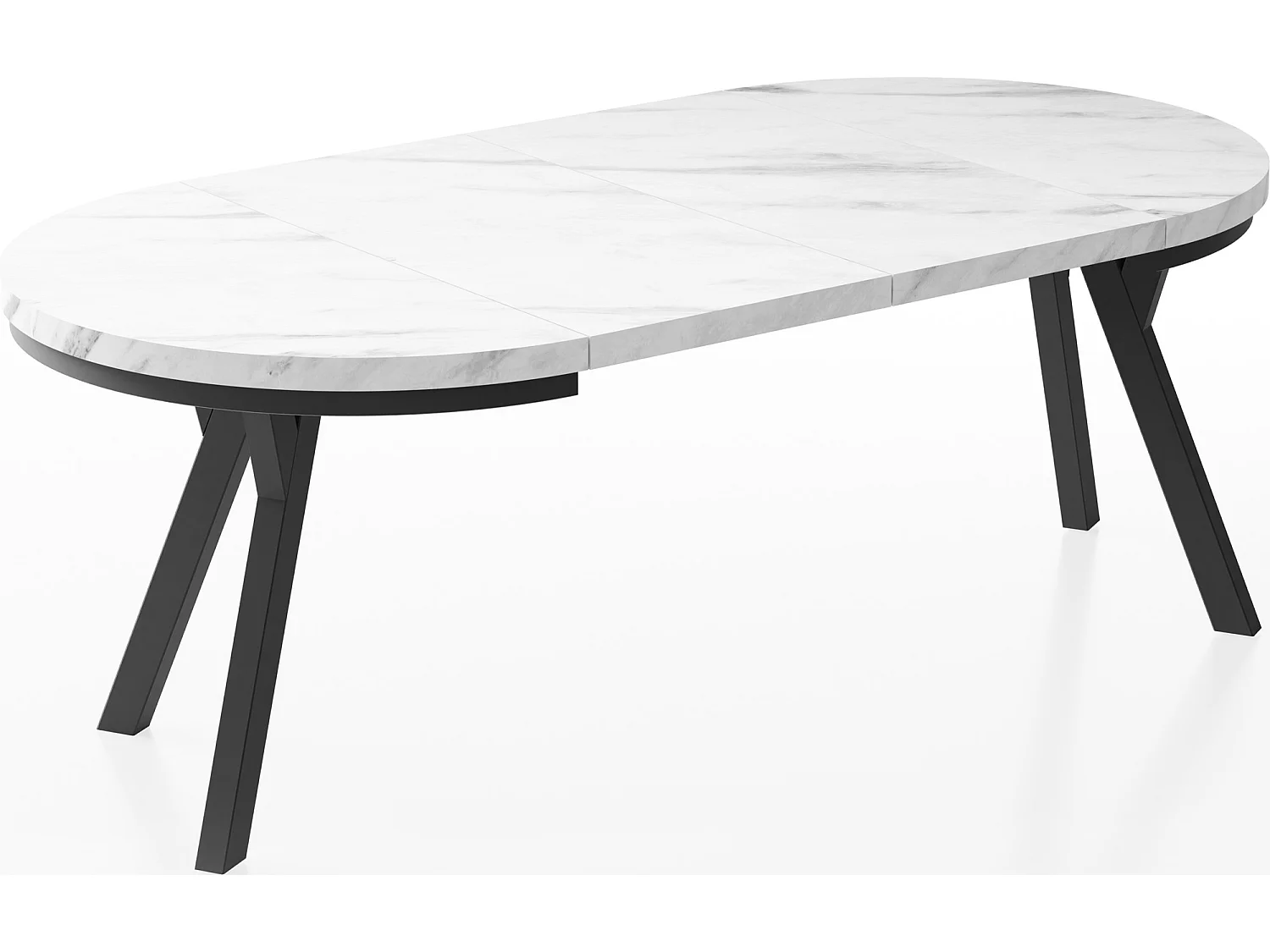 Table à Manger Ronde Extensible Designer - Style Loft, Peu Encombrant -  Pieds Noirs - 90 à 170 cm - Pour 4-8 personnes - Fabriqué en UE - Marbre Blanc - 170 cm