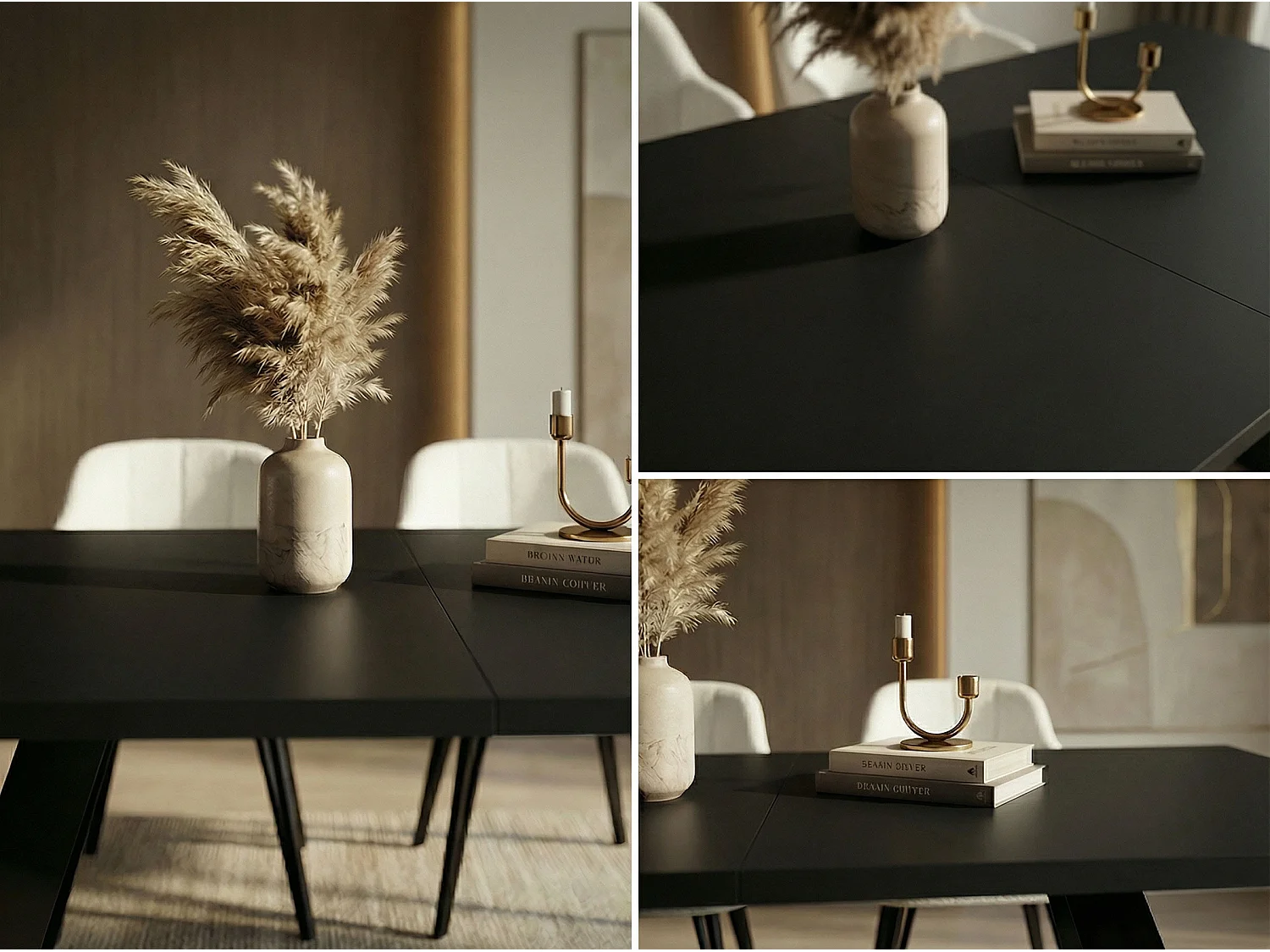 Table à Manger Rectangulaire Extensible avec Cadre Métallique Noir – Table Économiseuse d'Espace Style Loft pour Salon – Blanc avec Pieds Métalliques Noirs – 160...