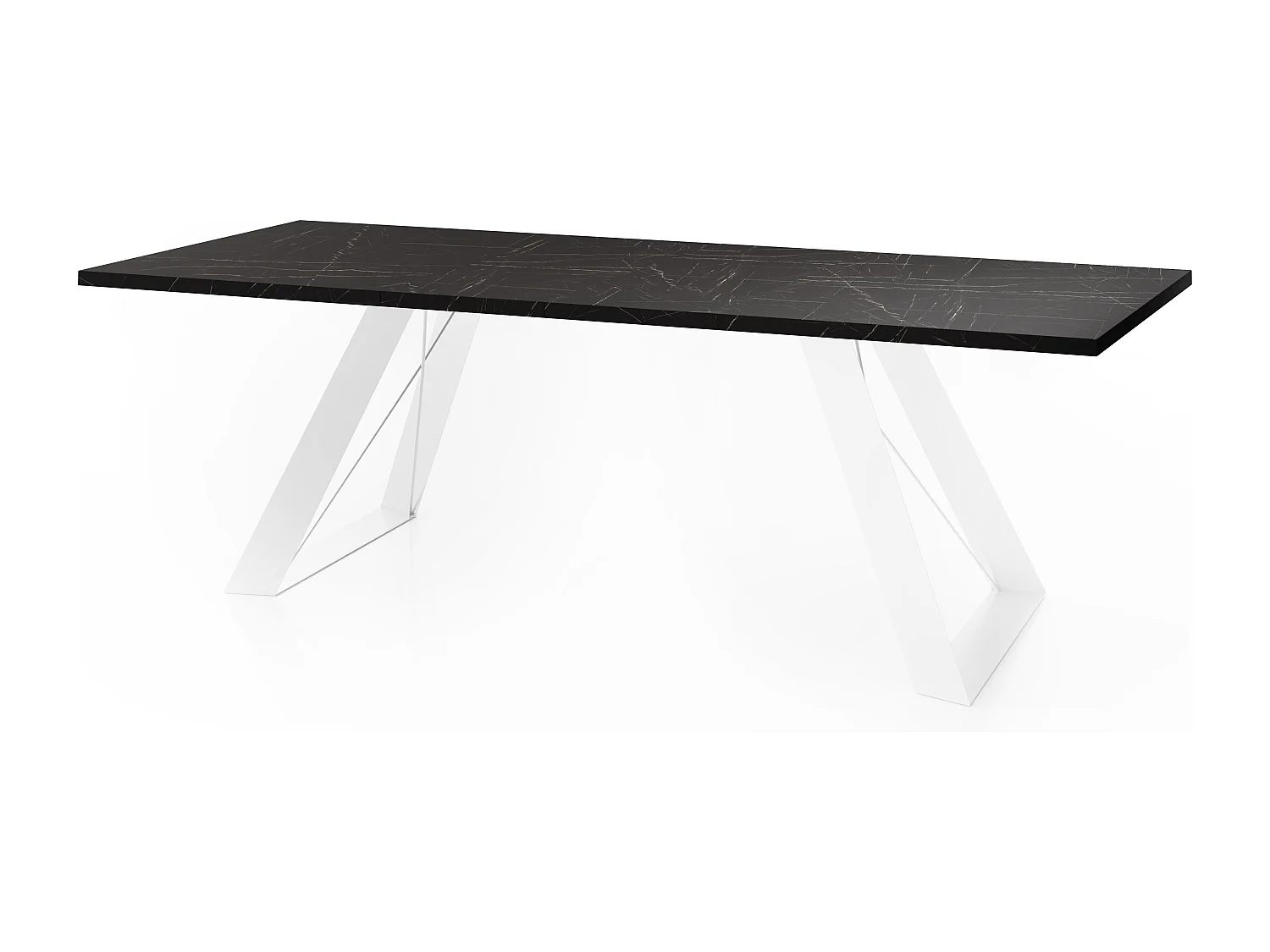 Table à Manger Rectangulaire Extensible avec Cadre Métallique Noir – Table Économiseuse d'Espace Style Loft pour Salon – Blanc avec Pieds Métalliques Noirs – 160...