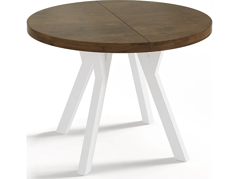Table à Manger Extensible Ronde Designer - Style Loft, Peu Encombrant - Pieds Blanc - 100 à 200 cm - pour 5-10 personnes - Fabriqué en UE - Chêne Lefkas - 200 cm
