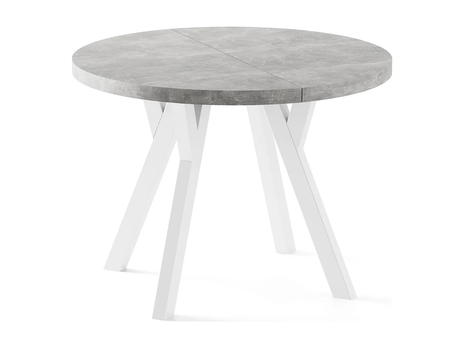 Table à Manger Ronde Extensible XXL Style Loft – 100 à 300 cm – Grande Table avec Pieds en Bois Blanc – Table Extra Longue pour 5 à 16 Personnes – Béton Gris