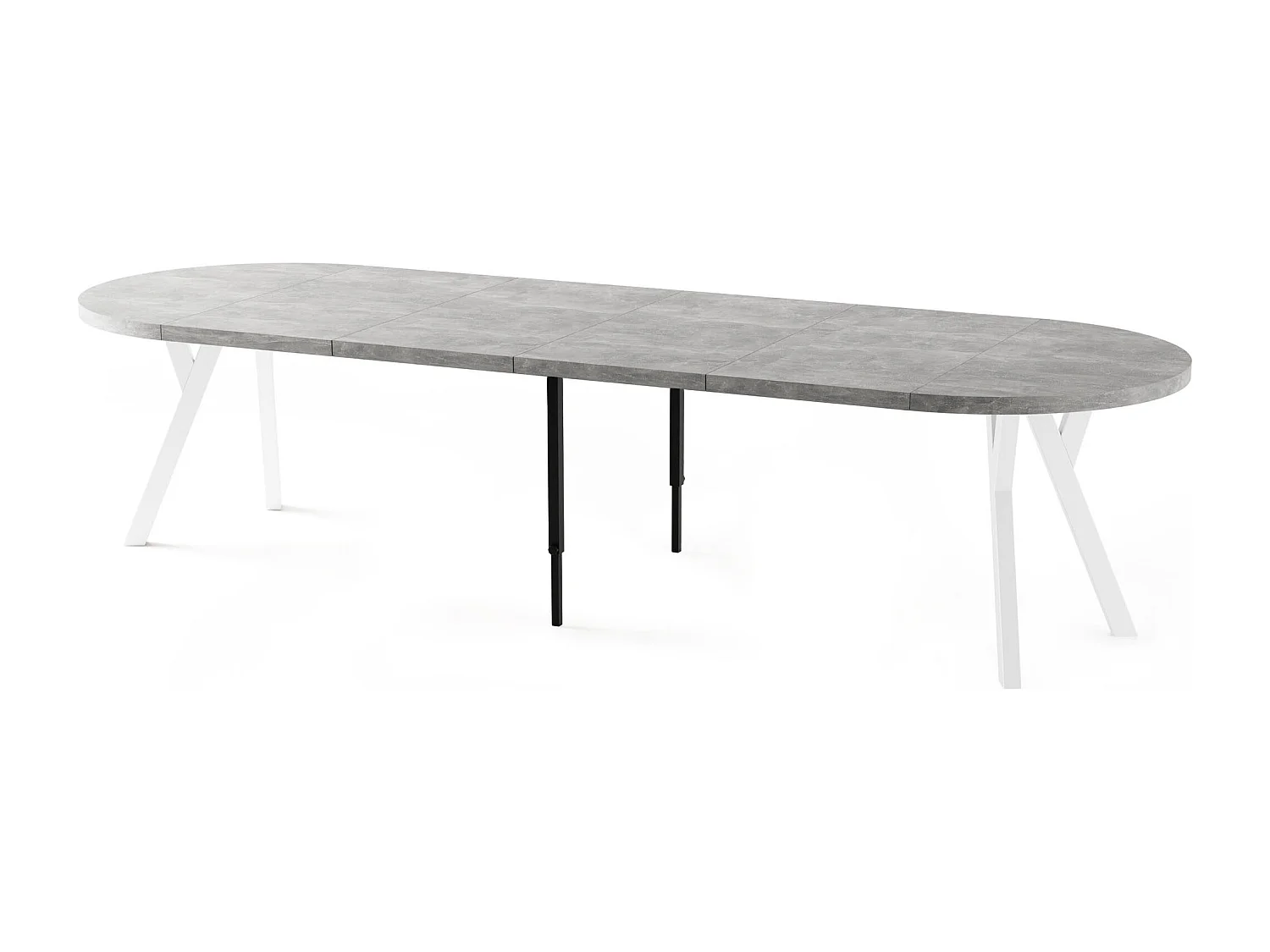 Table à Manger Ronde Extensible XXL Style Loft – 100 à 300 cm – Grande Table avec Pieds en Bois Blanc – Table Extra Longue pour 5 à 16 Personnes – Béton Gris
