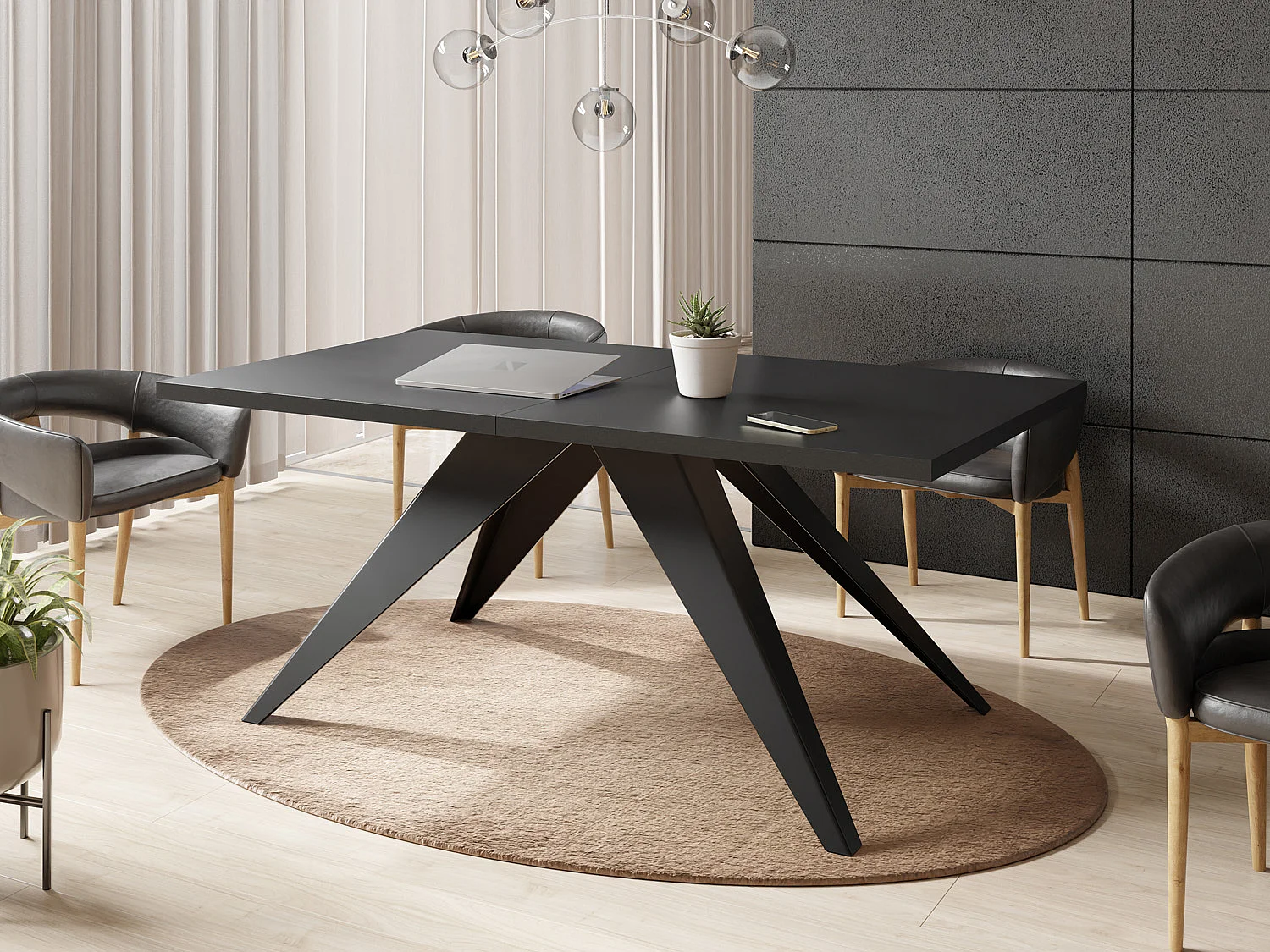 Table à Manger Vance Style Moderne - Table Rectangulaire Extensible de 160 à 260 cm, Pieds en Métal Noir Revêtement Poudre - 160 x 90 cm - Noir