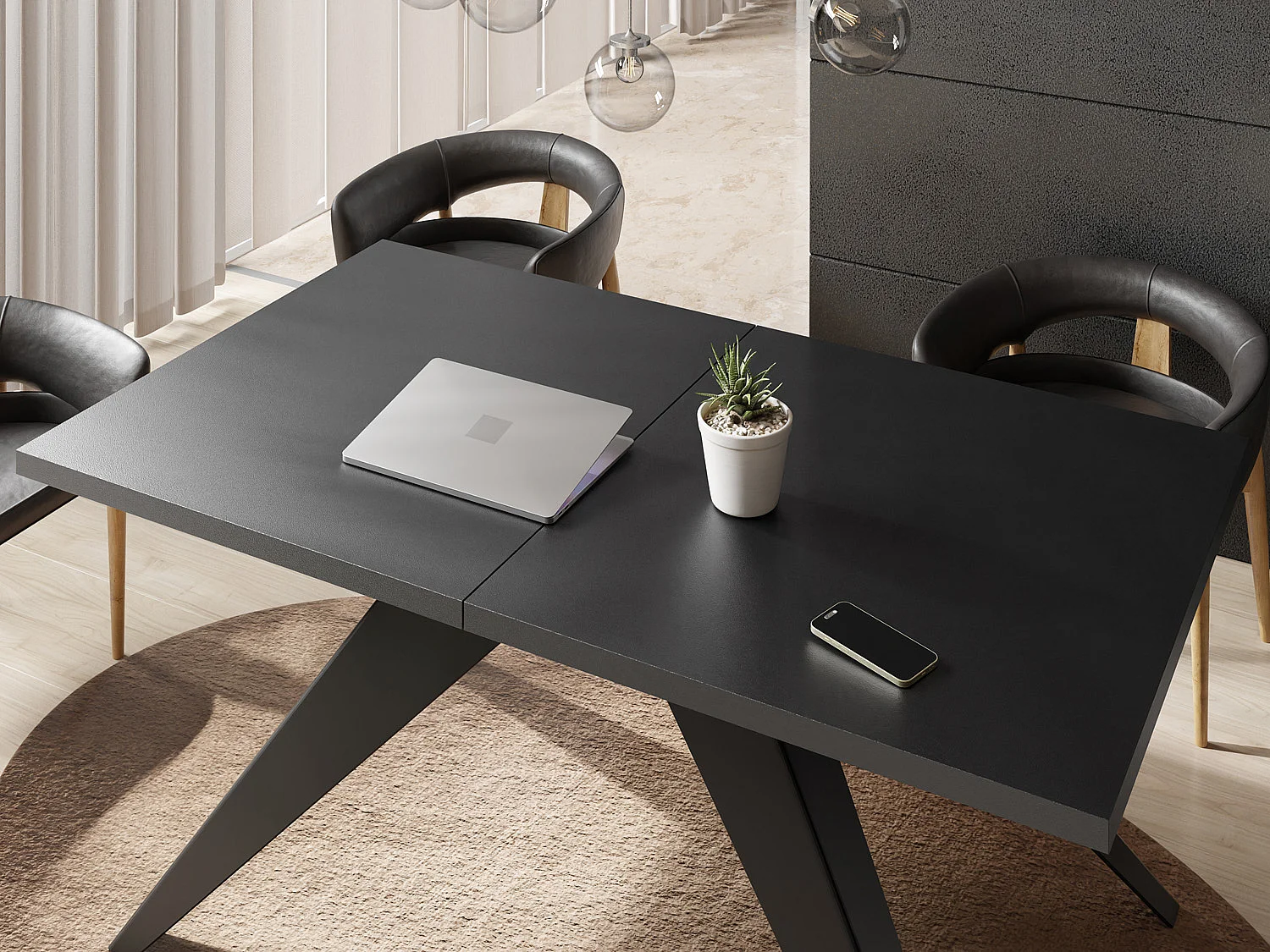 Table à Manger Vance Style Moderne - Table Rectangulaire Extensible de 160 à 260 cm, Pieds en Métal Noir Revêtement Poudre - 160 x 90 cm - Noir