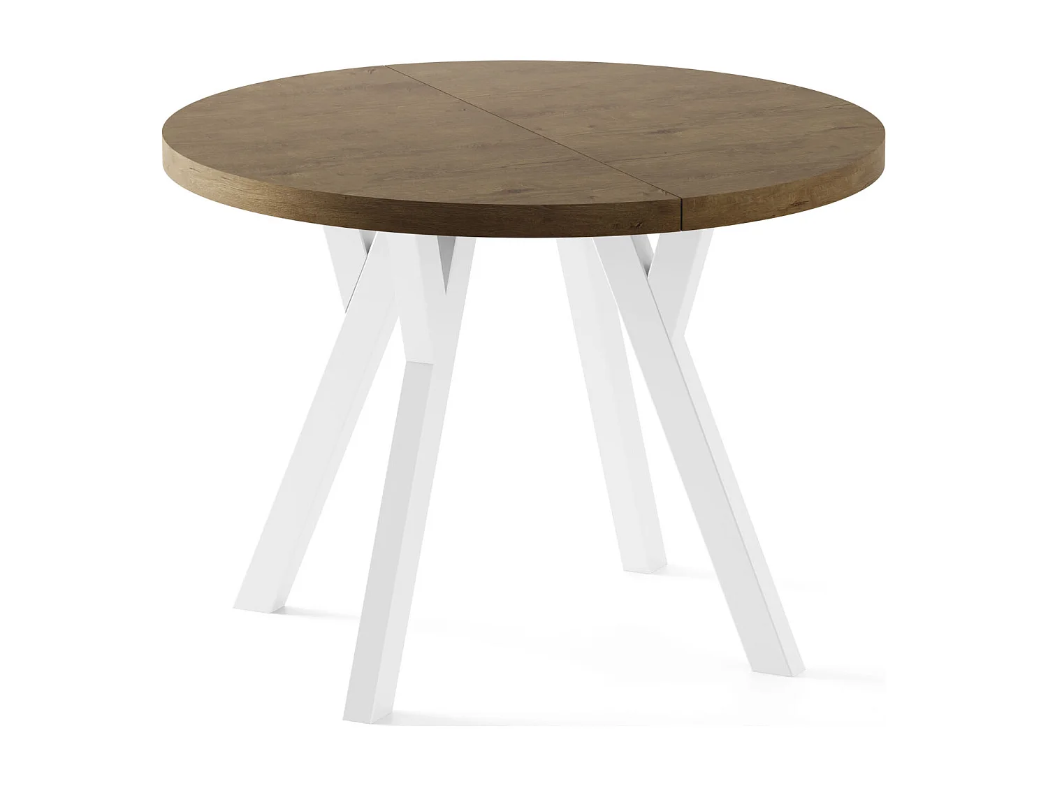 Table à Manger Ronde Extensible XXL Style Loft – 100 à 300 cm – Grande Table avec Pieds en Bois Blanc – Table Extra Longue pour 5 à 16 Personnes – Chêne Marron