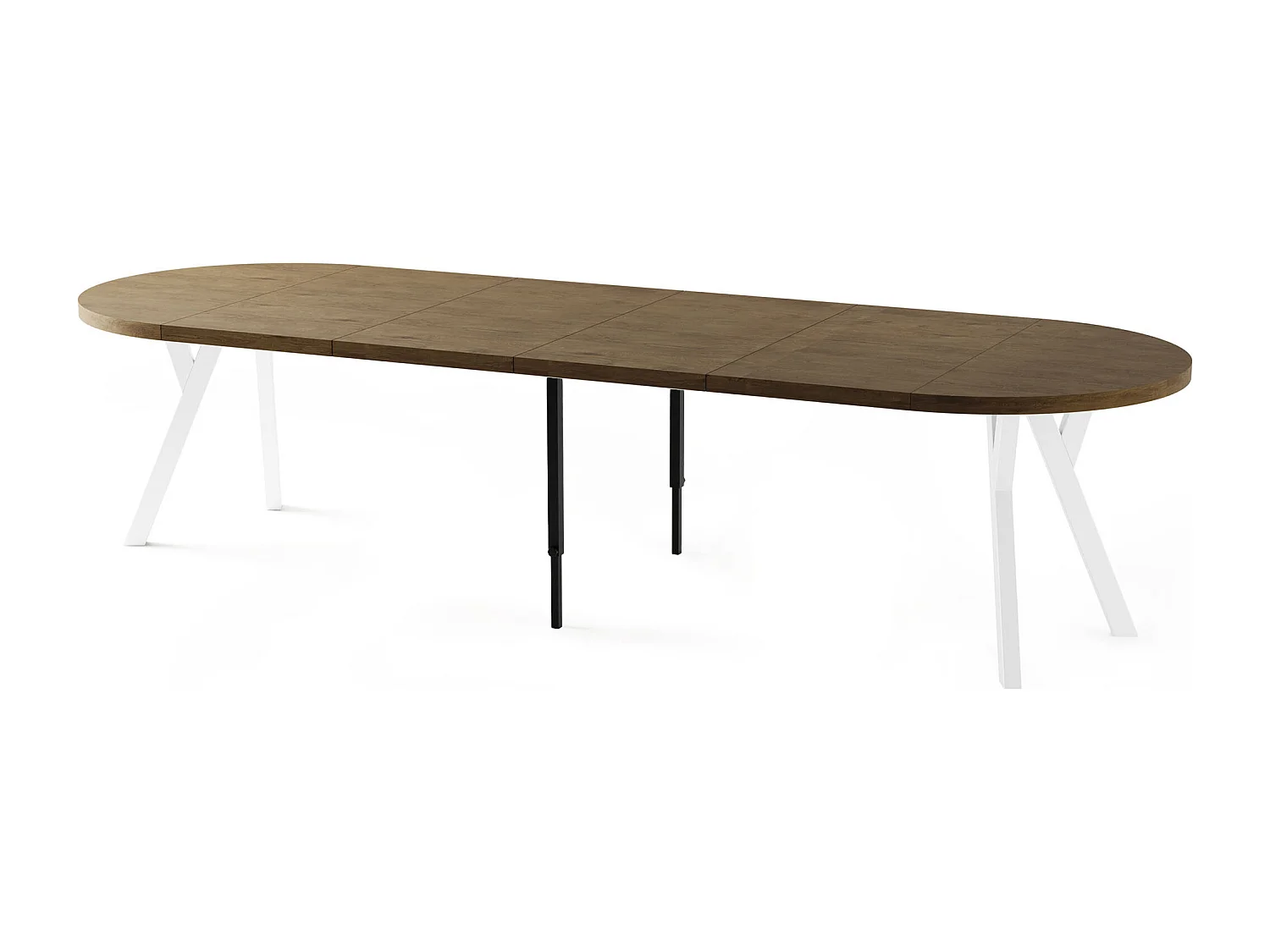 Table à Manger Ronde Extensible XXL Style Loft – 100 à 300 cm – Grande Table avec Pieds en Bois Blanc – Table Extra Longue pour 5 à 16 Personnes – Chêne Marron