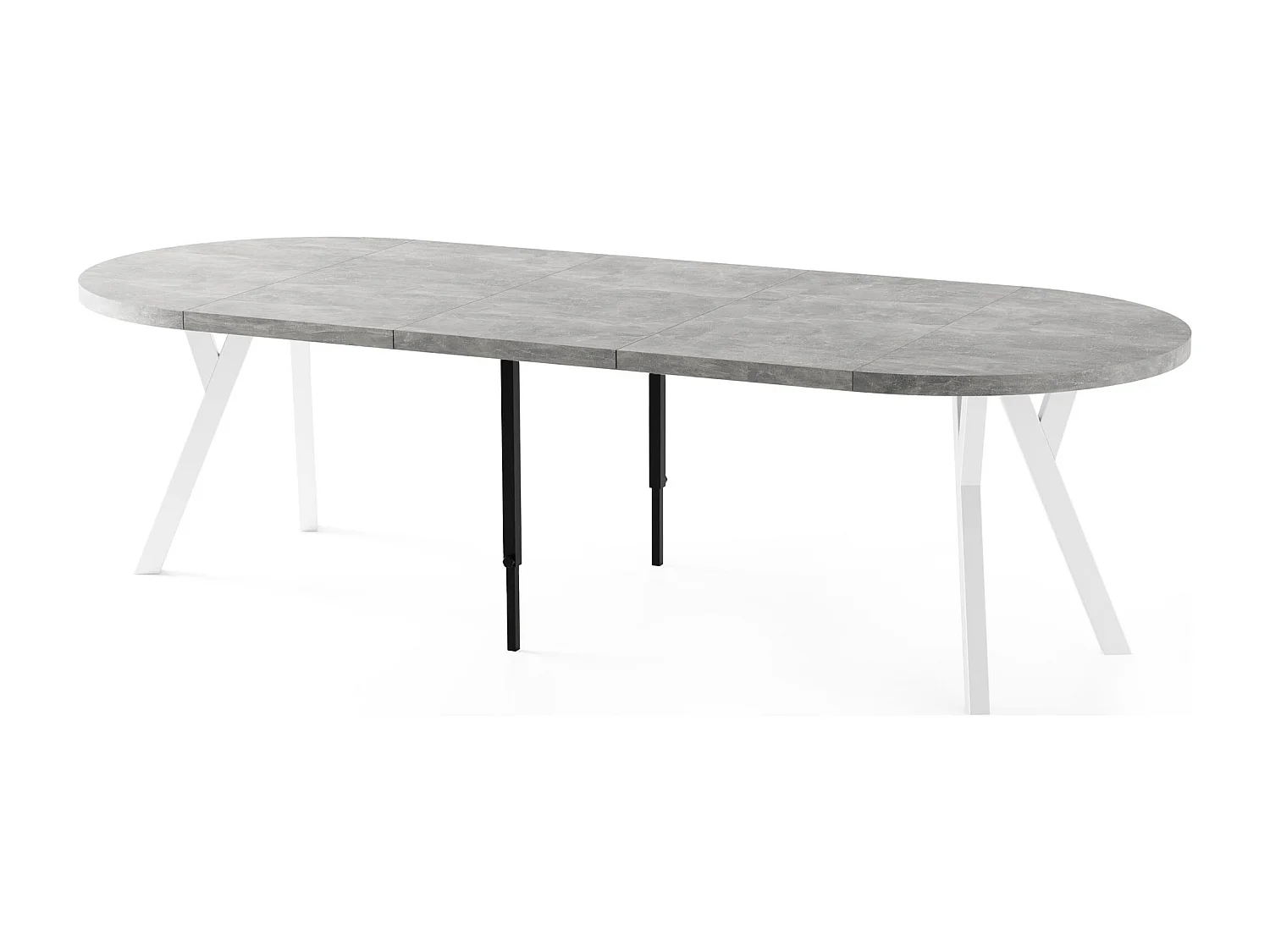 Table à Manger Ronde Extensible XXL Style Loft – 100 à 250 cm – Grande Table avec Pieds en Bois Blanc – Table Extra Longue pour 5 à 14 Personnes – Béton Gris