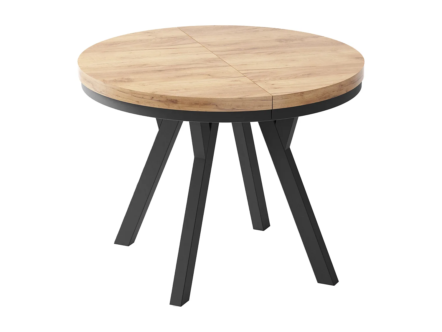 Table à Manger Ronde Extensible Designer - Style Loft, Peu Encombrant -  Pieds Noirs - 90 à 170 cm - Pour 4-8 personnes - Fabriqué en UE - Chêne Wotan - 170 cm
