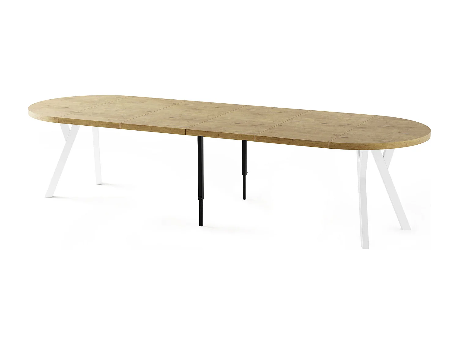 Table à Manger Ronde Extensible XXL Style Loft – 100 à 300cm – Grande Table avec Pieds en Bois Blanc – Table Extra Longue pour 5 à 16 Personnes – Chêne Marron Clair