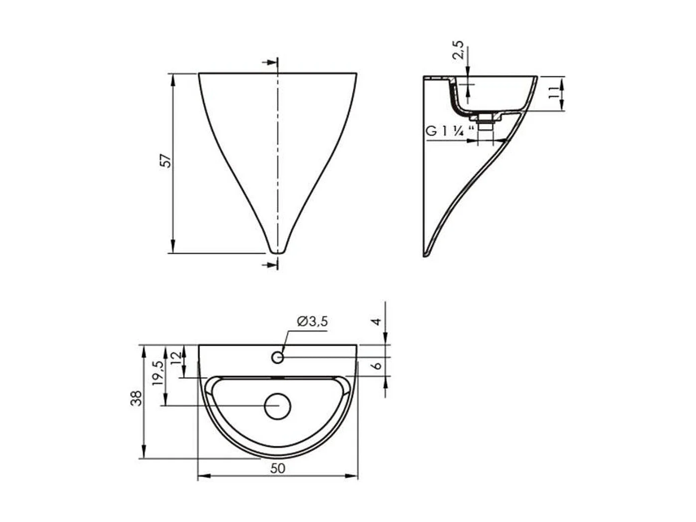Lave-mains suspendu design KALIYA 50 cm en sanydur
