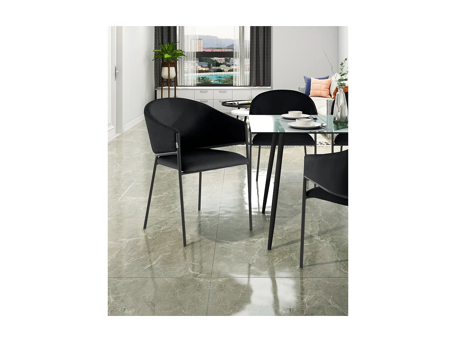 Martha|Lot de 2 chaises de salle à manger en tissu noir