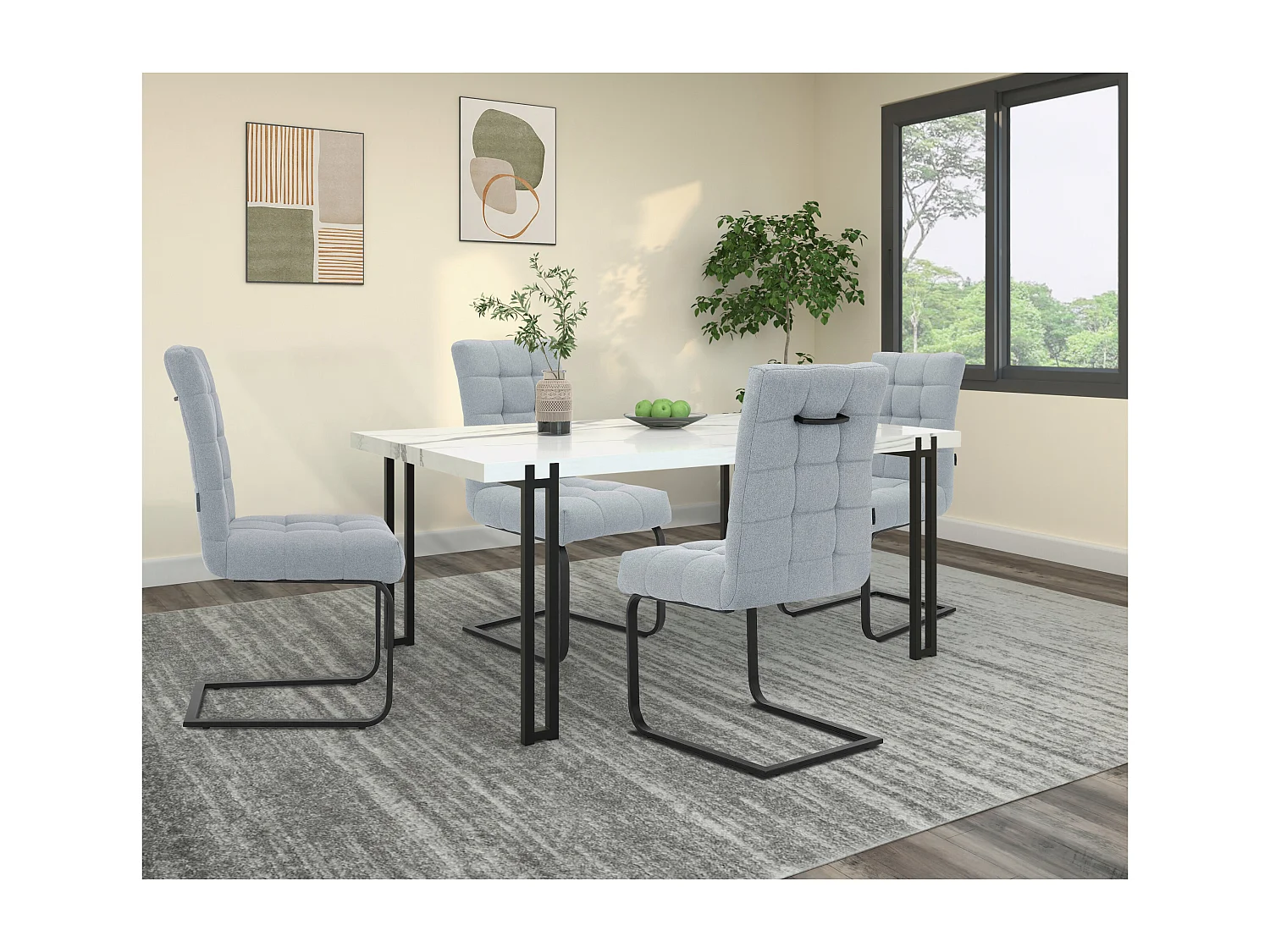 Terza|Lot de 2 chaises de salle à manger en tissu gris