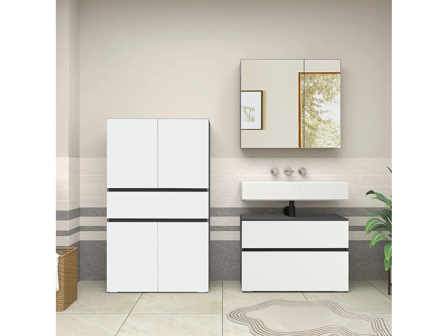 Wisla  | Meuble de salle de bain avec 4 portes 1 tiroir en blanc anthracite