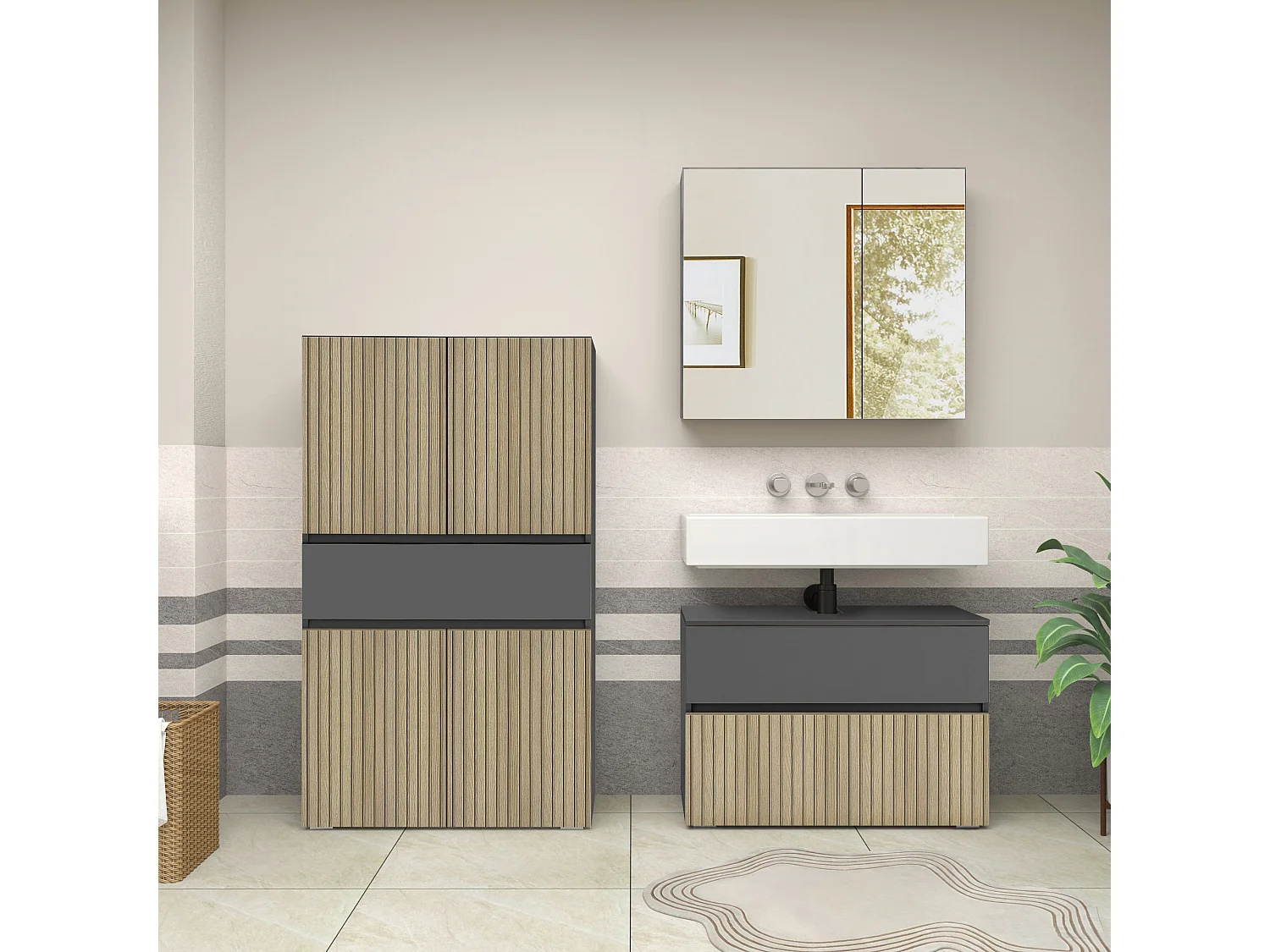 Wisla  | Meuble de salle de bain avec 4 portes en aspect bois anthracite