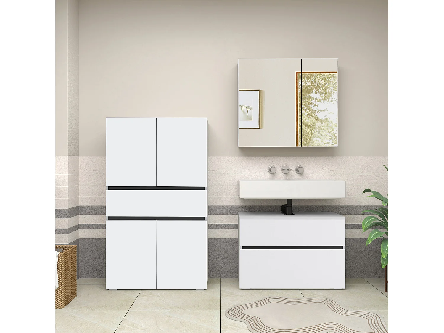 Wisla  | Meuble de salle de bain avec 4 portes 1 tiroir aspect bois blanc