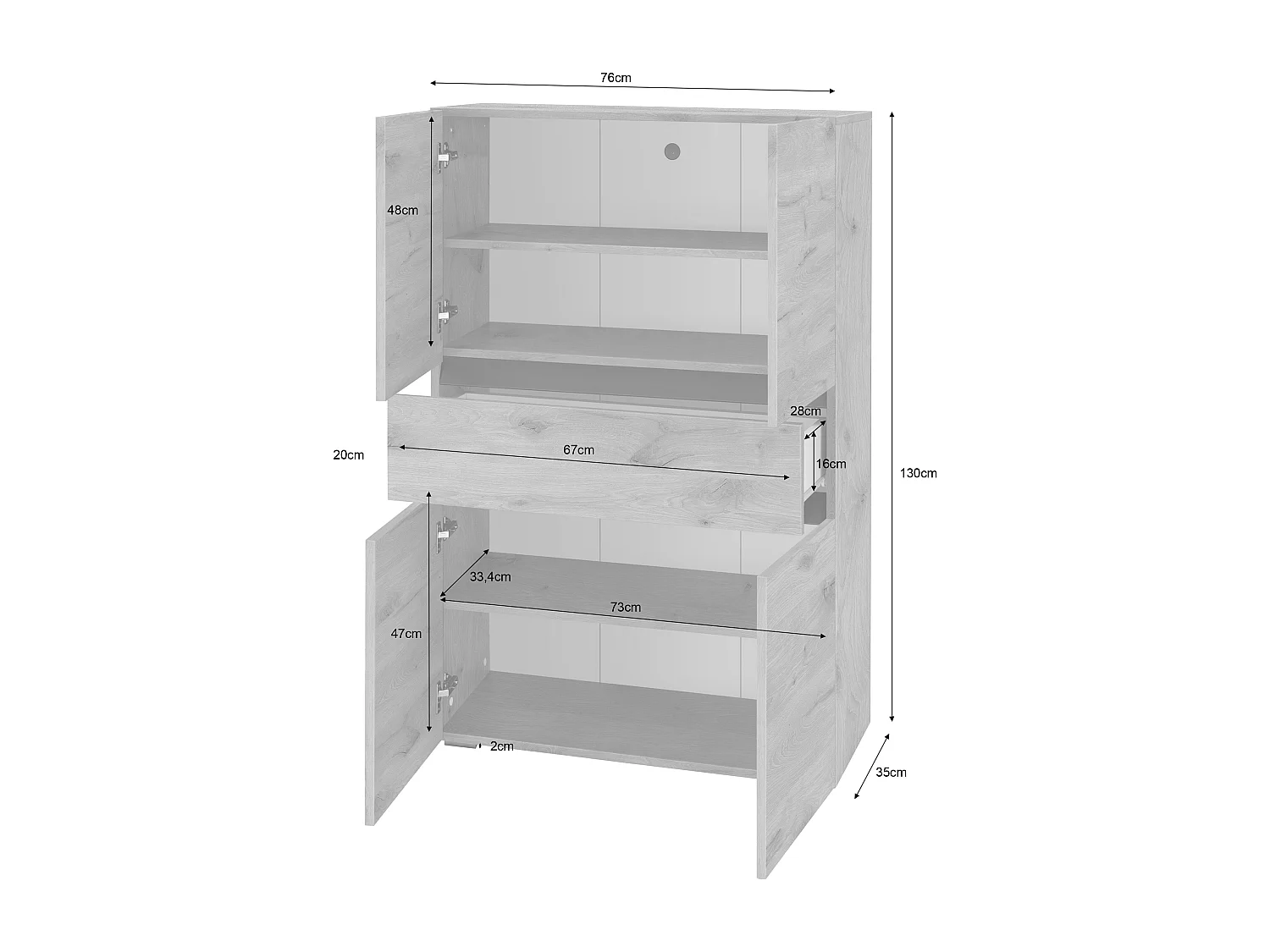 Wisla  | Meuble de salle de bain avec 4 portes 1 tiroir aspect bois blanc