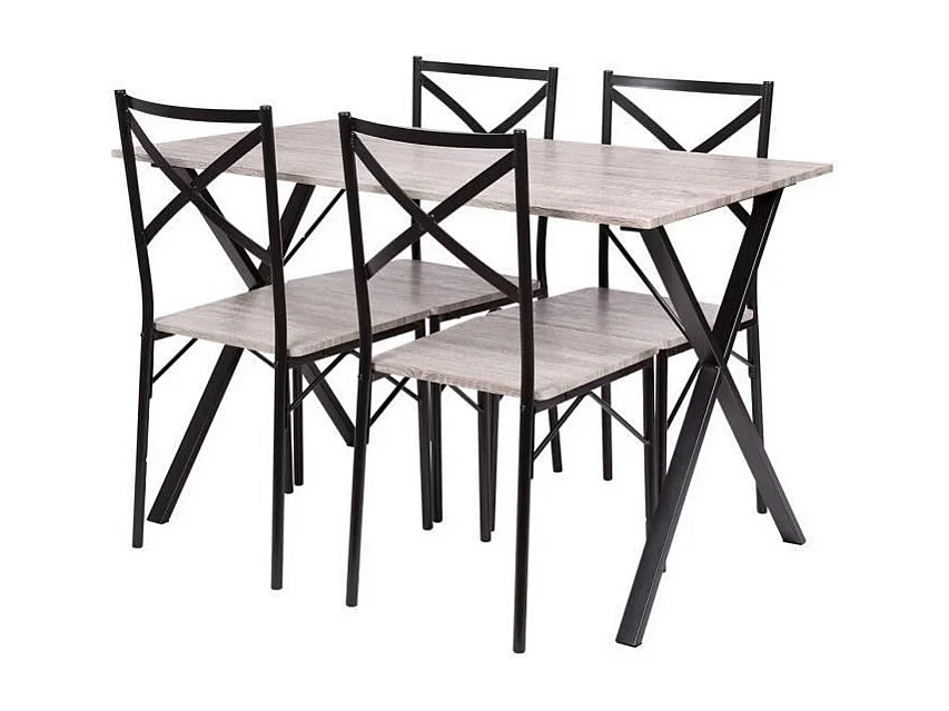 Ensemble Table et Chaises Country Moderne en MDF Finition PVC - Gris et Noir
