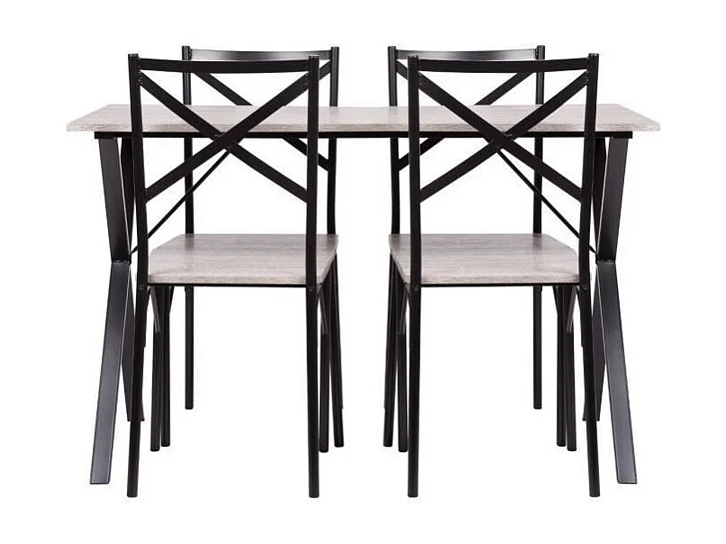 Ensemble Table et Chaises Country Moderne en MDF Finition PVC - Gris et Noir