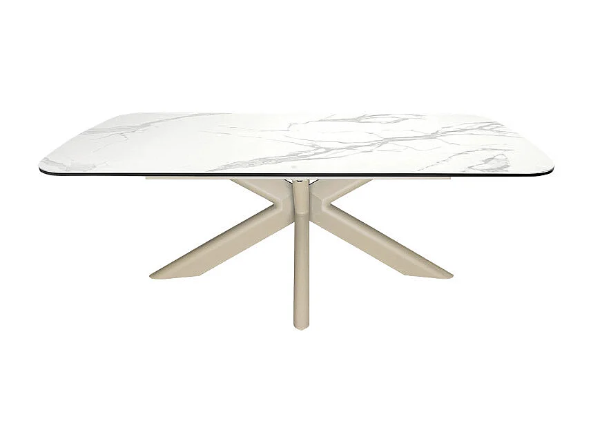 Table basse 130 cm céramique blanc pied croix métal beige - LIVANO