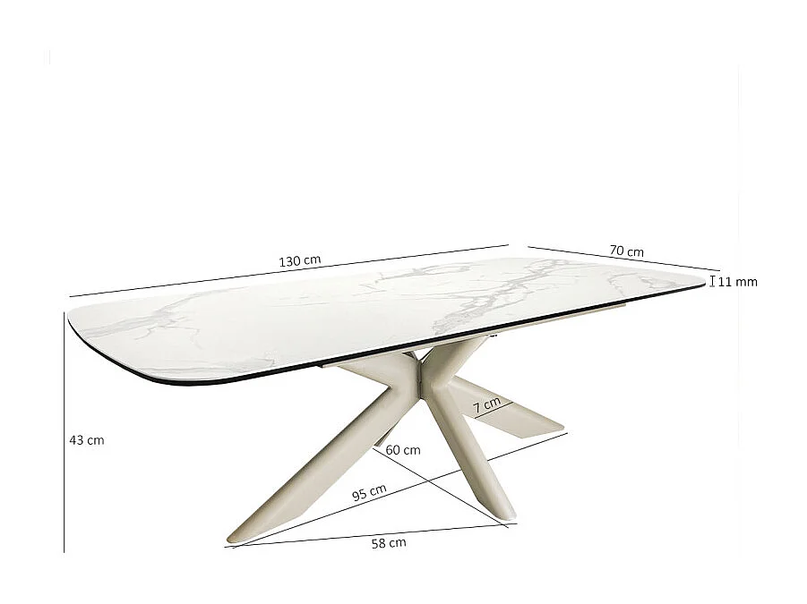 Table basse 130 cm céramique blanc pied croix métal beige - LIVANO