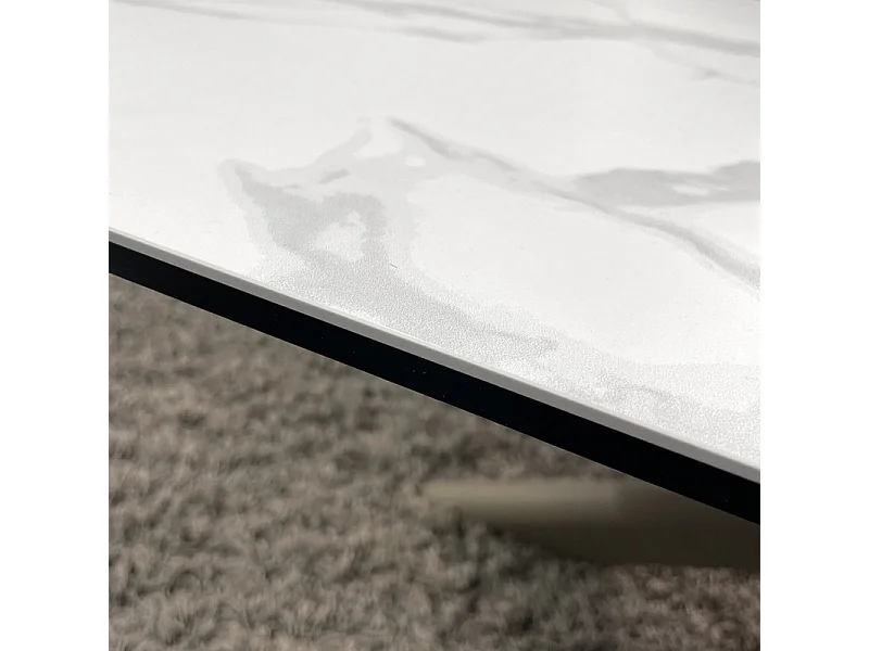 Table basse 130 cm céramique blanc pied croix métal beige - LIVANO