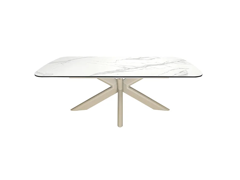 Table basse 130 cm céramique blanc pied croix métal beige - LIVANO